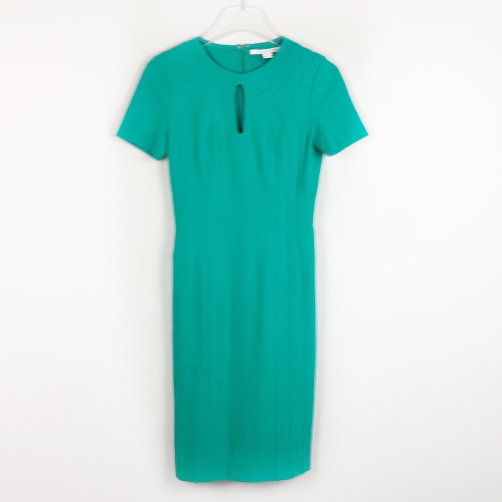 DVF | Green Short Sleeve Shift Midi Dress | Size 4